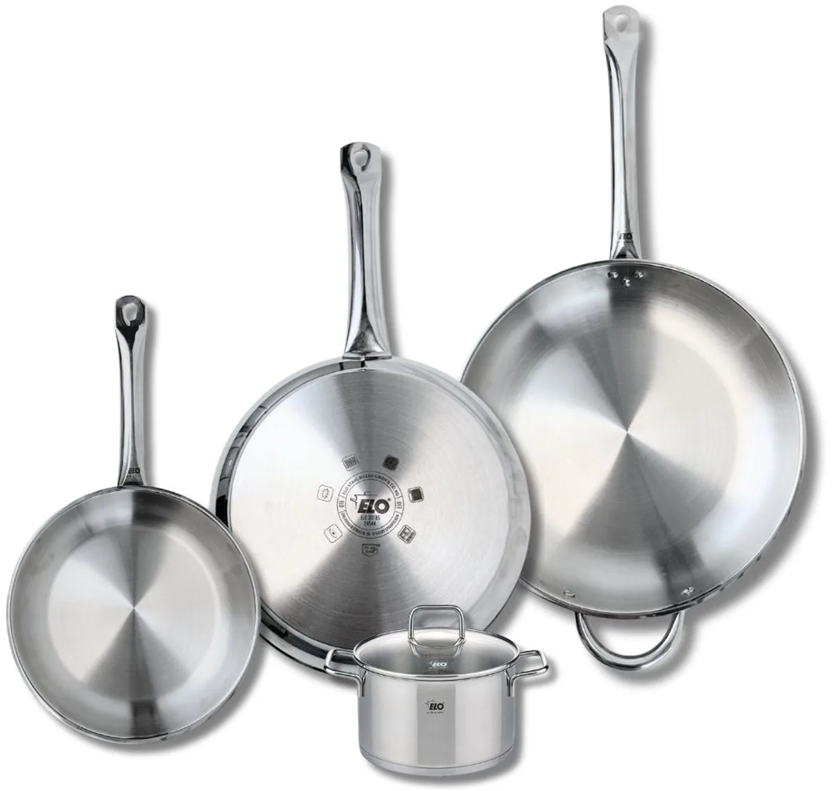 Set van 3 Koekenpannen 24, 28 en 32 cm en 1 braadpan 14 cm Elo Profi Citrin van Fackelmann in Grijs – productfoto