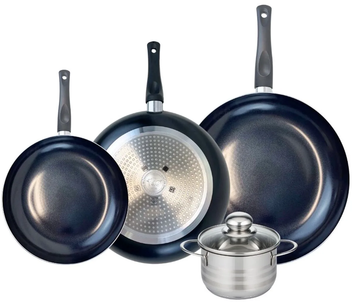 Set van 3 Koekenpannen 24, 28 en 32 cm en 1 braadpan 14 cm Elo Prima Brillant van Fackelmann in Zwart – productfoto