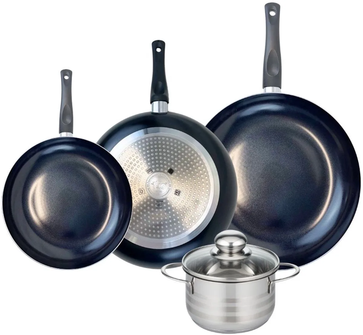 Set van 3 Koekenpannen 24, 28 en 32 cm en 1 braadpan 16 cm Elo Prima Brillant van Fackelmann in Zwart – productfoto