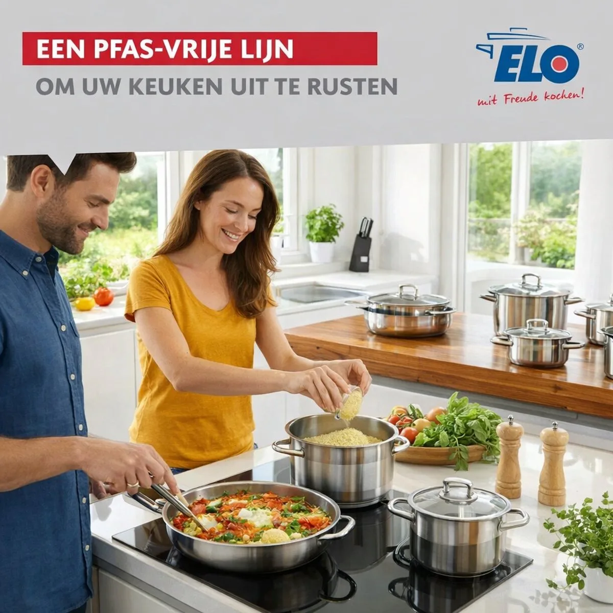Set van 3 Koekenpannen 24, 28 en 32 cm en 1 braadpan 16 cm Elo Profi Brillant van Fackelmann in Grijs – productfoto