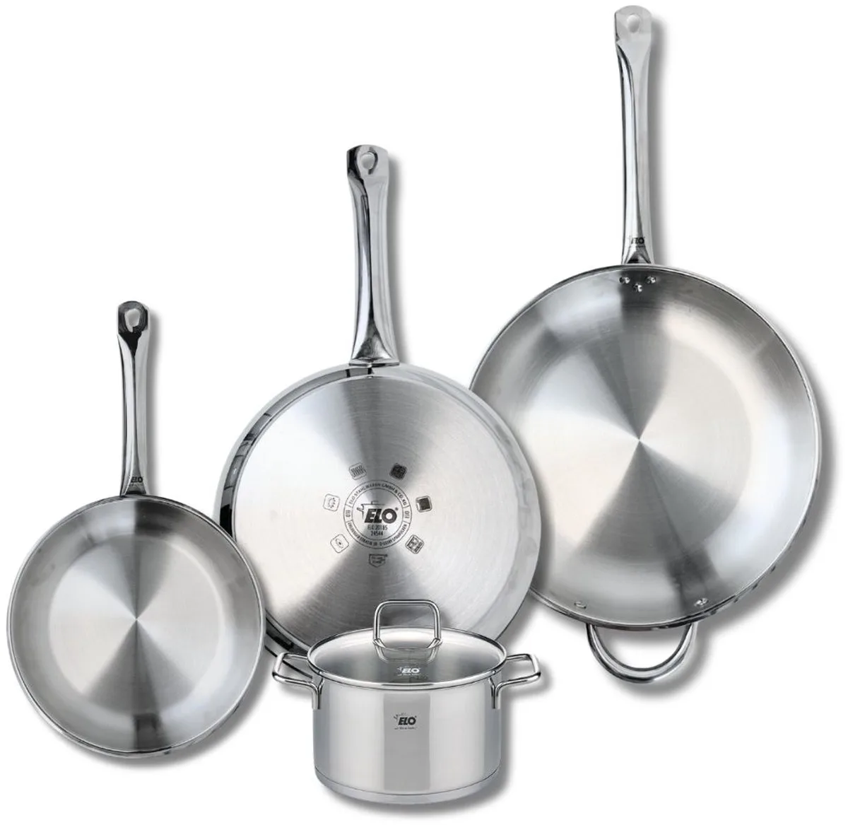 Set van 3 Koekenpannen 24, 28 en 32 cm en 1 braadpan 16 cm Elo Profi Citrin från Fackelmann i Grå – produktbild