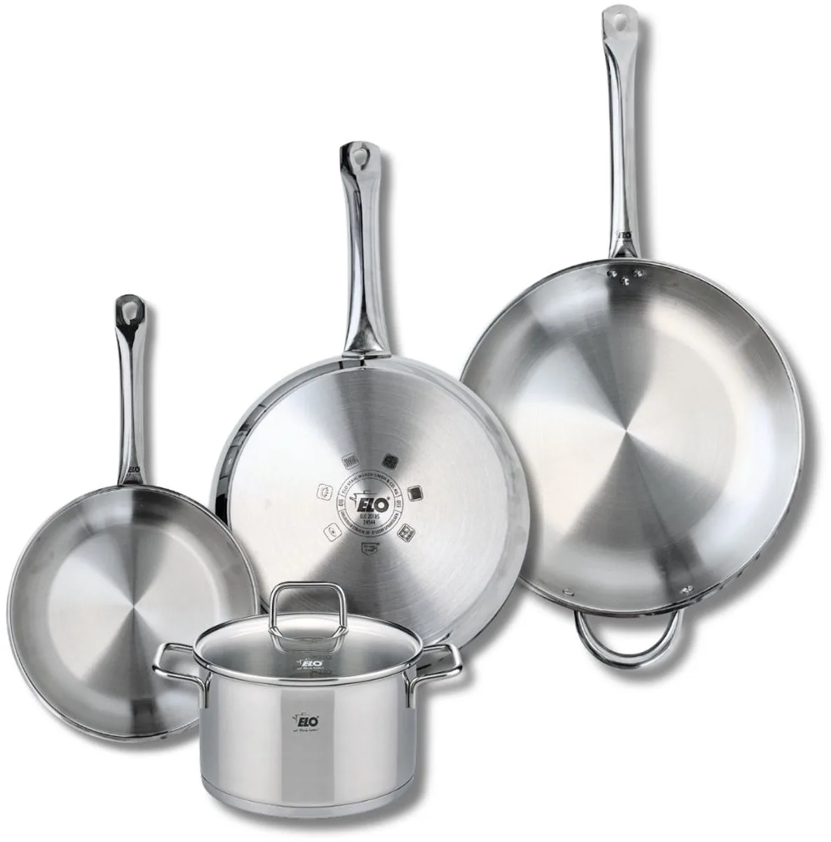 Set van 3 Koekenpannen 24, 28 en 32 cm en 1 braadpan 20 cm Elo Profi Citrin van Fackelmann in Grijs – productfoto
