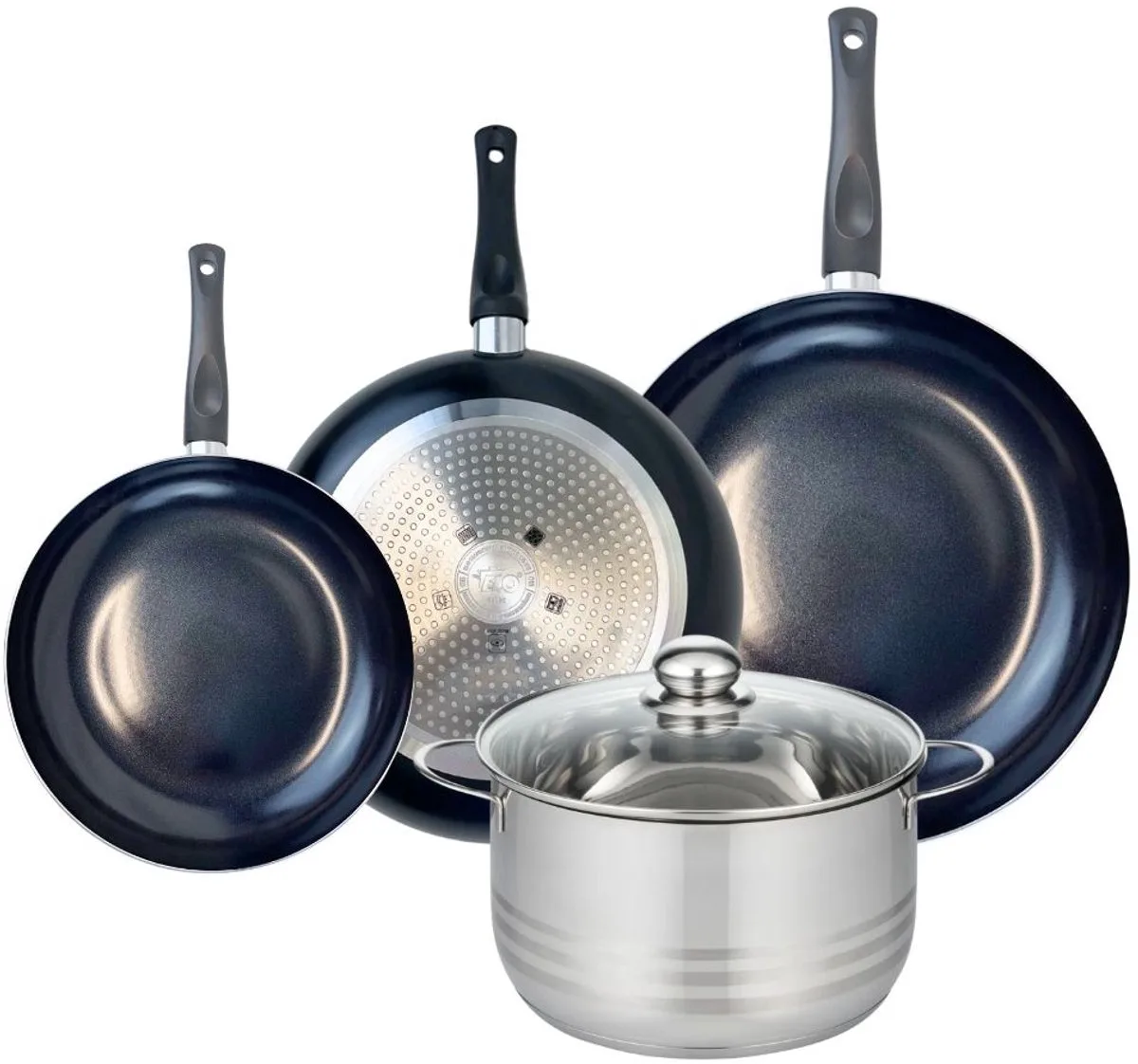 Set van 3 Koekenpannen 24, 28 en 32 cm en 1 braadpan 24 cm Elo Prima Brillant från Fackelmann i Svart – produktbild