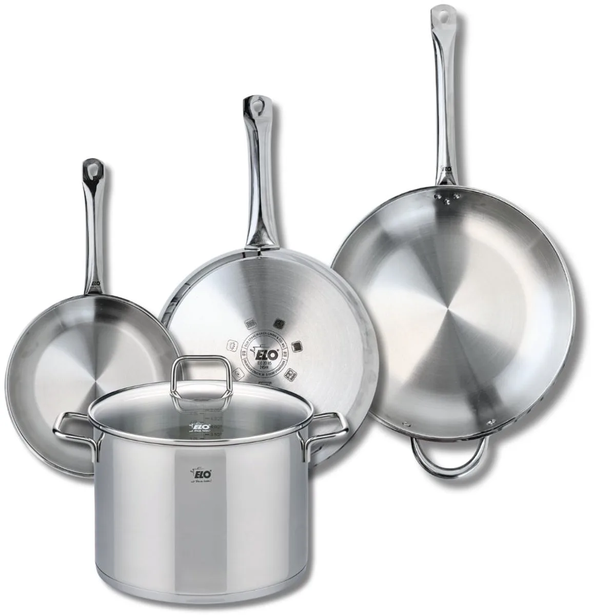 Set van 3 Koekenpannen 24, 28 en 32 cm en 1 braadpan 26 cm Elo Profi Citrin van Fackelmann in Grijs – productfoto