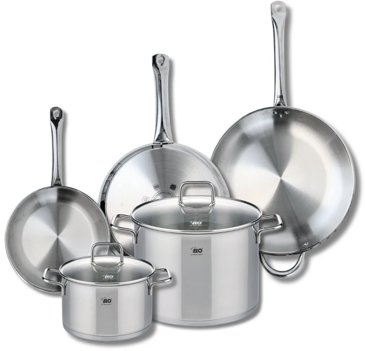 Set van 3 Koekenpannen 24, 28 en 32 cm en 2 braadpannen 20 en 26 cm Elo Profi Citrin van Fackelmann in Grijs – productfoto