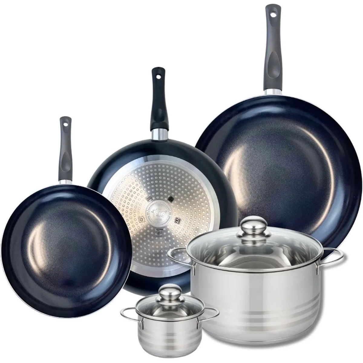 Set van 3 Koekenpannen 24, 28 en 32 cm en 2 kookpotten 12 en 24 cm Elo Prima Glanzend by Fackelmann in Black – product photo