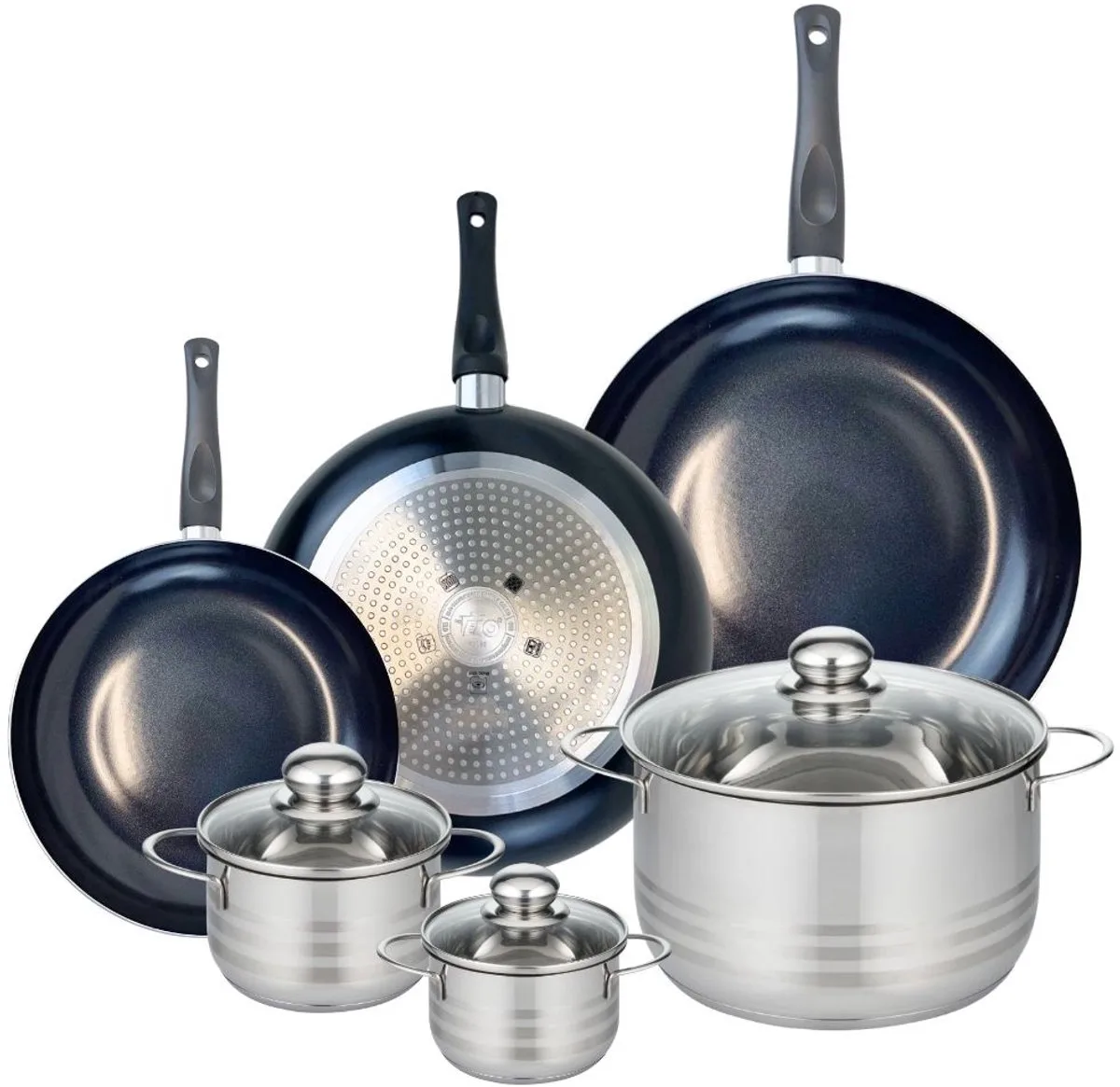 Set van 3 Koekenpannen 24, 28 en 32 cm en 3 kookpotten 12, 14 en 24 cm Elo Prima Brillant by Fackelmann in Black – product photo