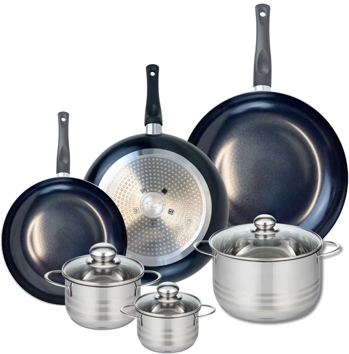 Set van 3 Koekenpannen 24, 28 en 32 cm en 3 kookpotten 12, 14 en 20 cm Elo Prima Brillant by Fackelmann in Black – product photo