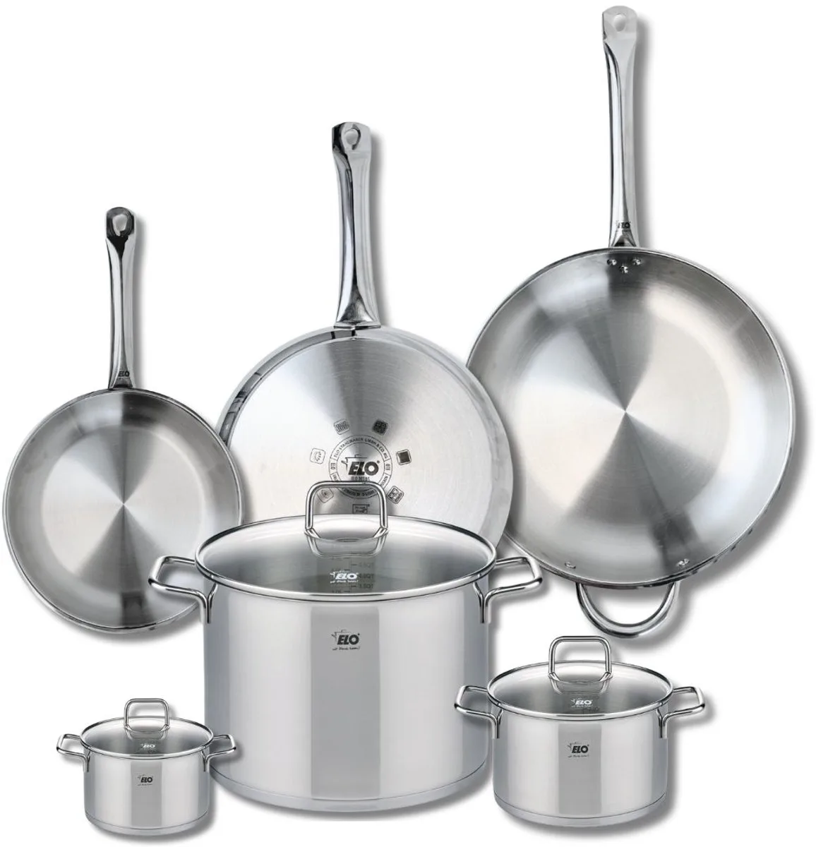 Set van 3 Koekenpannen 24, 28 en 32 cm en 3 kookpotten 12, 16 en 26 cm Elo Profi Citrin från Fackelmann i Grå – produktbild