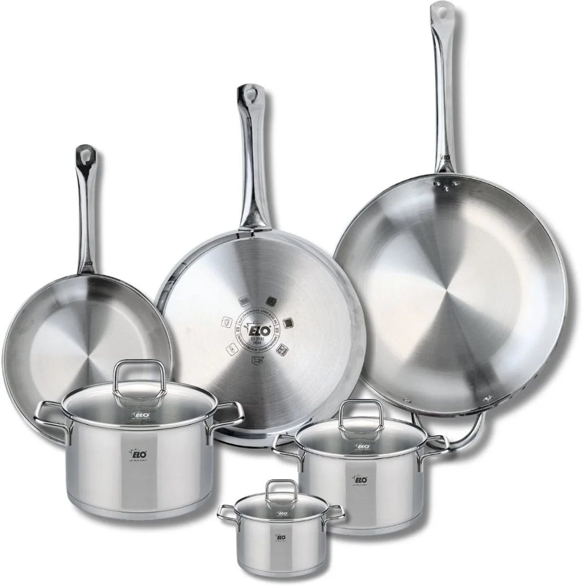 Set van 3 Koekenpannen 24, 28 en 32 cm en 3 kookpotten 12, 16 en 20 cm Elo Profi Citrin van Fackelmann in Grijs – productfoto