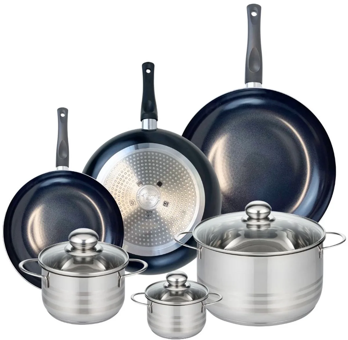 Set van 3 Koekenpannen 24, 28 en 32 cm en 3 kookpotten 12, 16 en 24 cm Elo Prima Brillant van Fackelmann in Zwart – productfoto