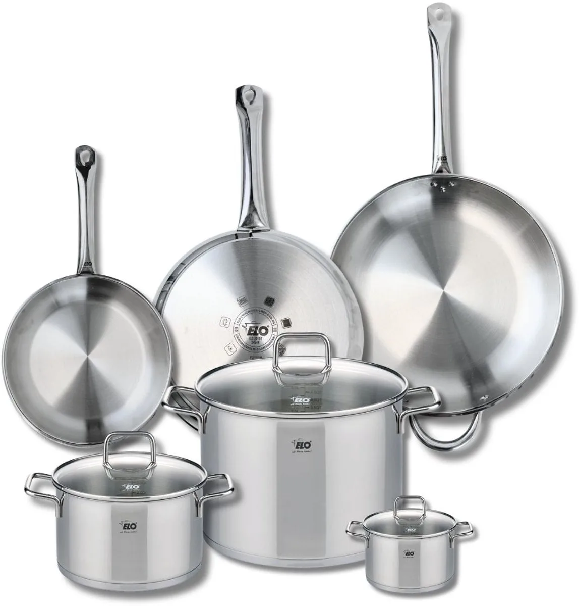 Set van 3 Koekenpannen 24, 28 en 32 cm en 3 kookpotten 12, 20 en 26 cm Elo Profi Citrin by Fackelmann in Grey – product photo