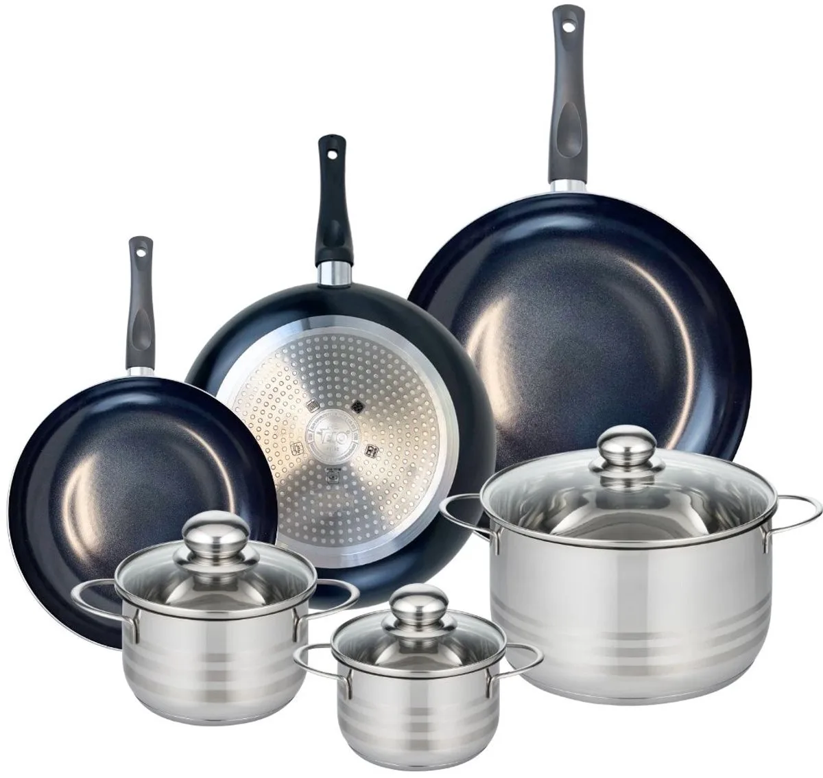 Set van 3 Koekenpannen 24, 28 en 32 cm en 3 kookpotten 14, 16 en 24 cm Elo Prima Brillant van Fackelmann in Zwart – productfoto