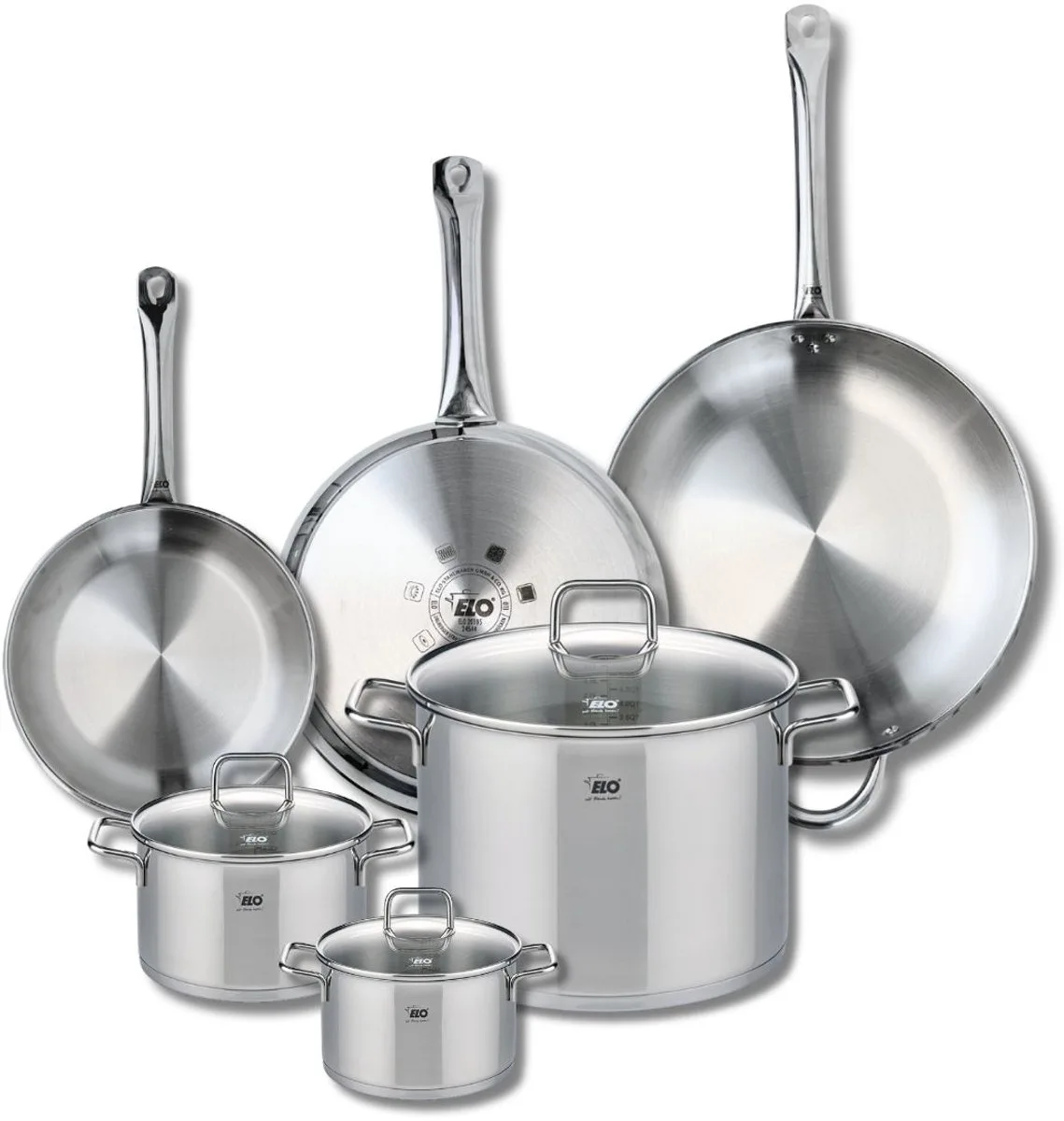Set van 3 Koekenpannen 24, 28 en 32 cm en 3 kookpotten 14, 16 en 26 cm Elo Profi Citrin by Fackelmann in Grey – product photo