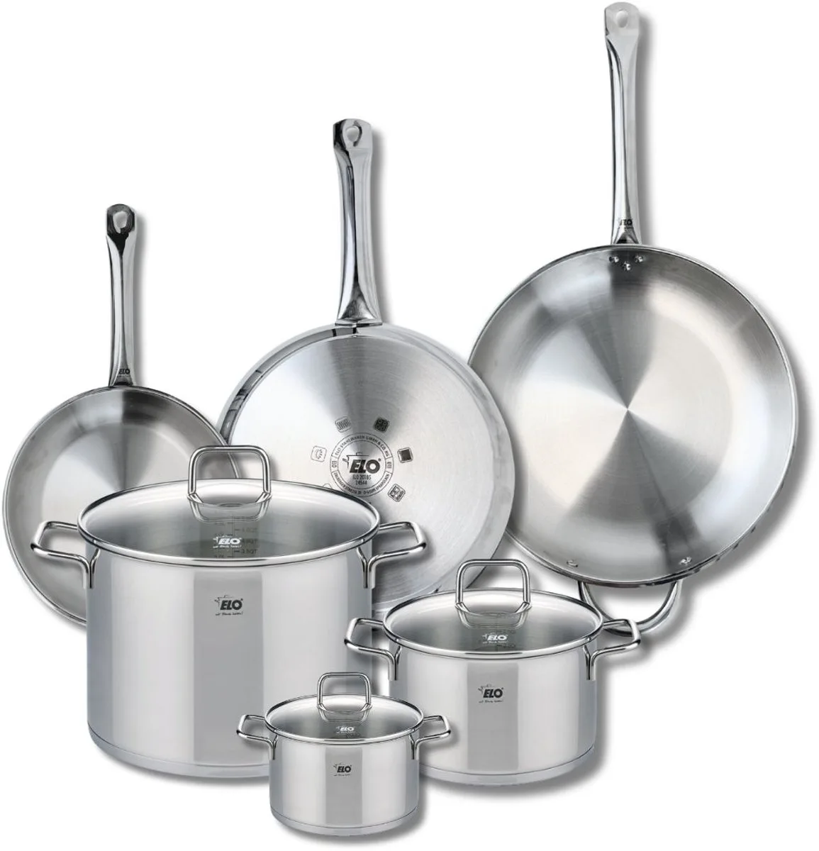 Set van 3 Koekenpannen 24, 28 en 32 cm en 3 kookpotten 14, 20 en 26 cm Elo Profi Citrin van Fackelmann in Grijs – productfoto