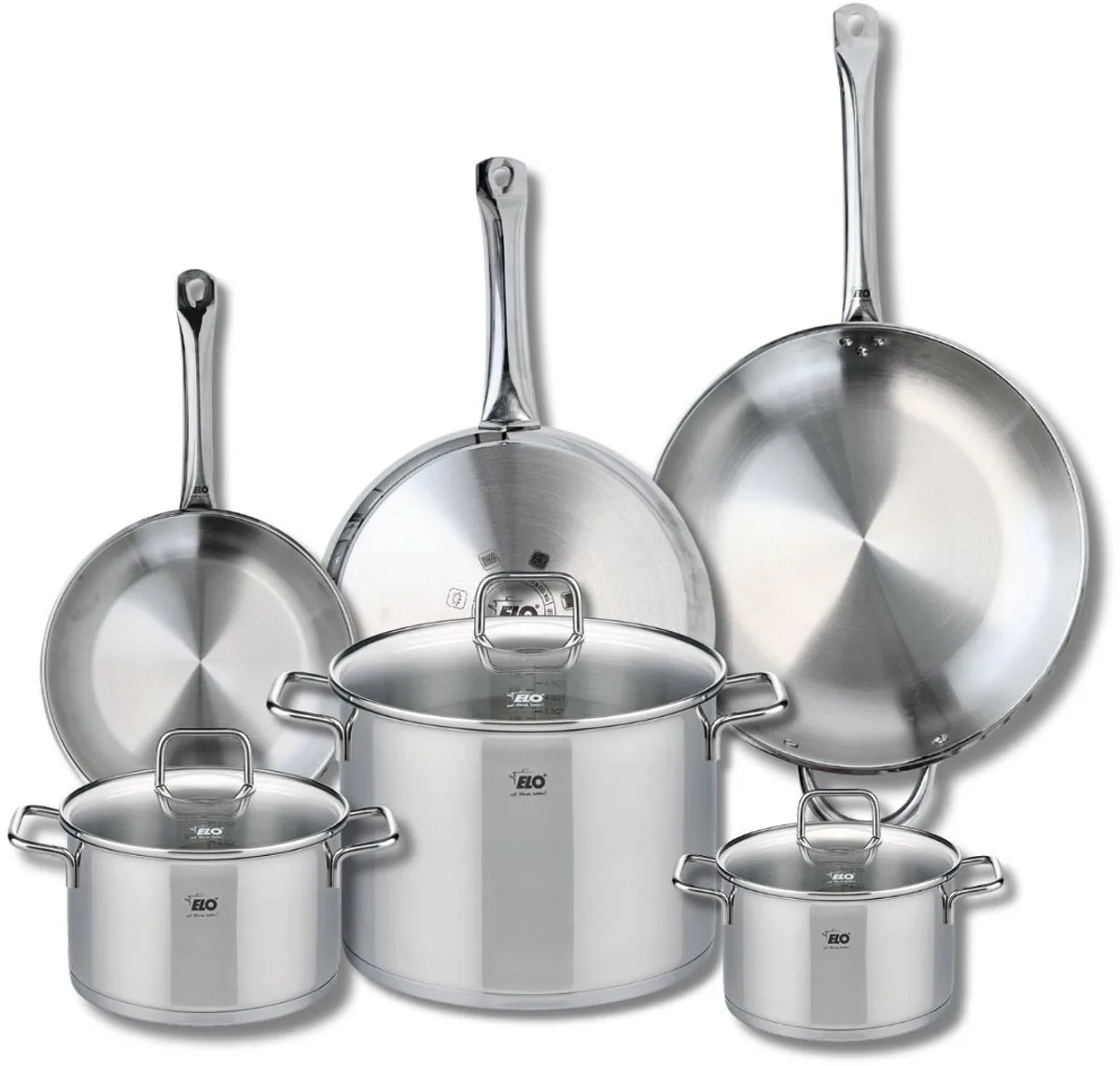 Set van 3 Koekenpannen 24, 28 en 32 cm en 3 kookpotten 16, 20 en 26 cm Elo Profi Citrin van Fackelmann in Grijs – productfoto