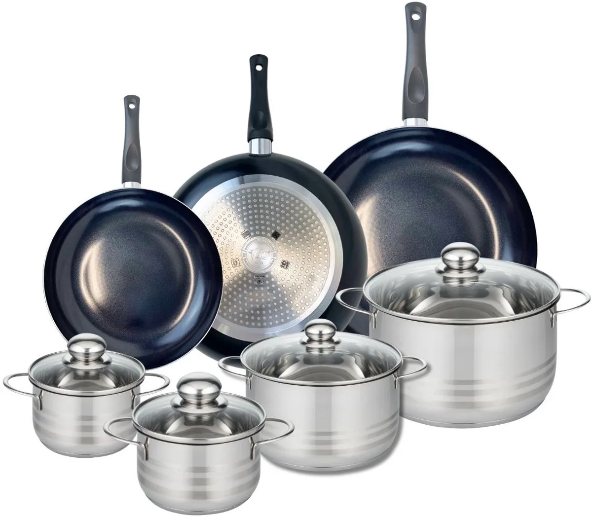 Set van 3 Koekenpannen 24, 28 en 32 cm en 4 kookpotten 14, 16, 20 en 24 cm Elo Prima Brillant by Fackelmann in Black – product photo