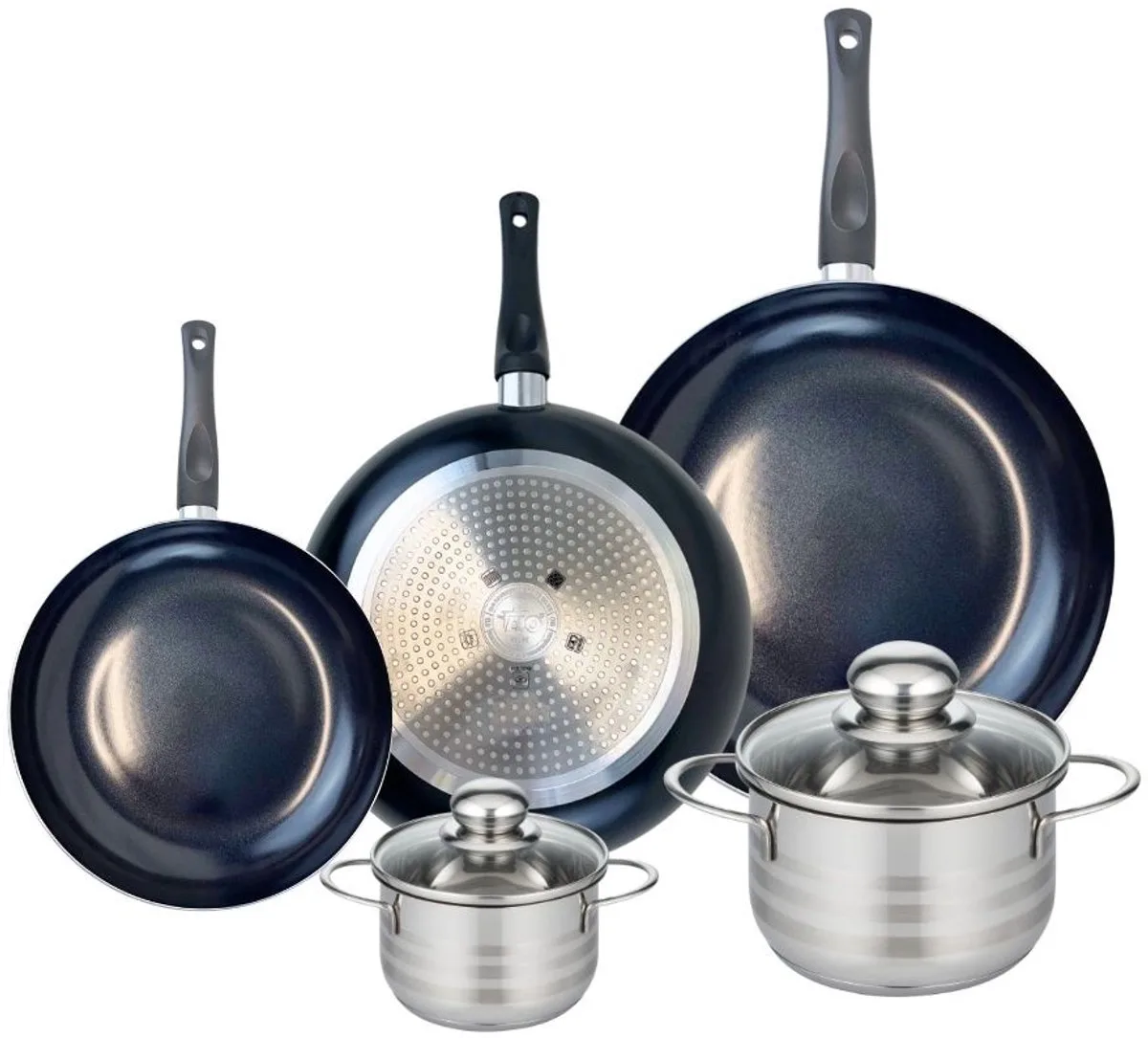 Set van 3 Kookpannen 20, 24 en 28 cm en 2 braadpannen 12 en 16 cm Elo Prima Brillant de Fackelmann en Noir – photo produit