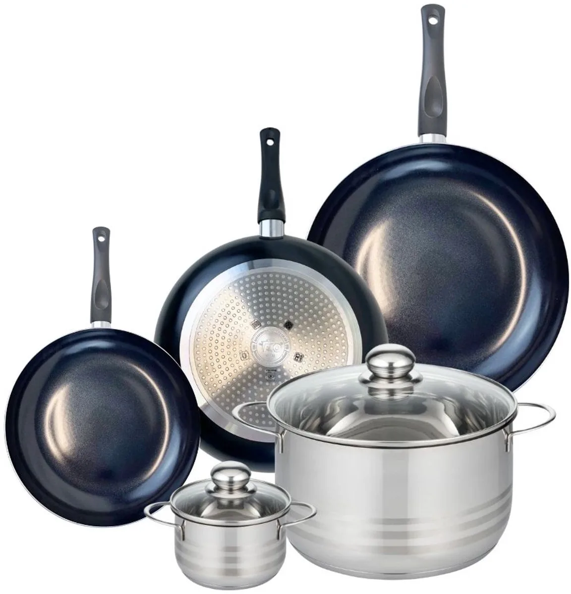 Set van 3 Kookpannen 20, 24 en 28 cm en 2 braadpannen 12 en 24 cm Elo Prima Brillant de Fackelmann en Noir – photo produit
