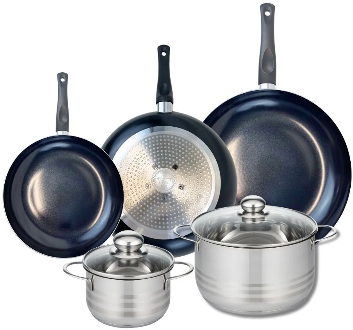 Set van 3 Kookpannen 20, 24 en 28 cm en 2 braadpannen 14 en 20 cm Elo Prima Brillant von Fackelmann in Schwarz – Produktfoto