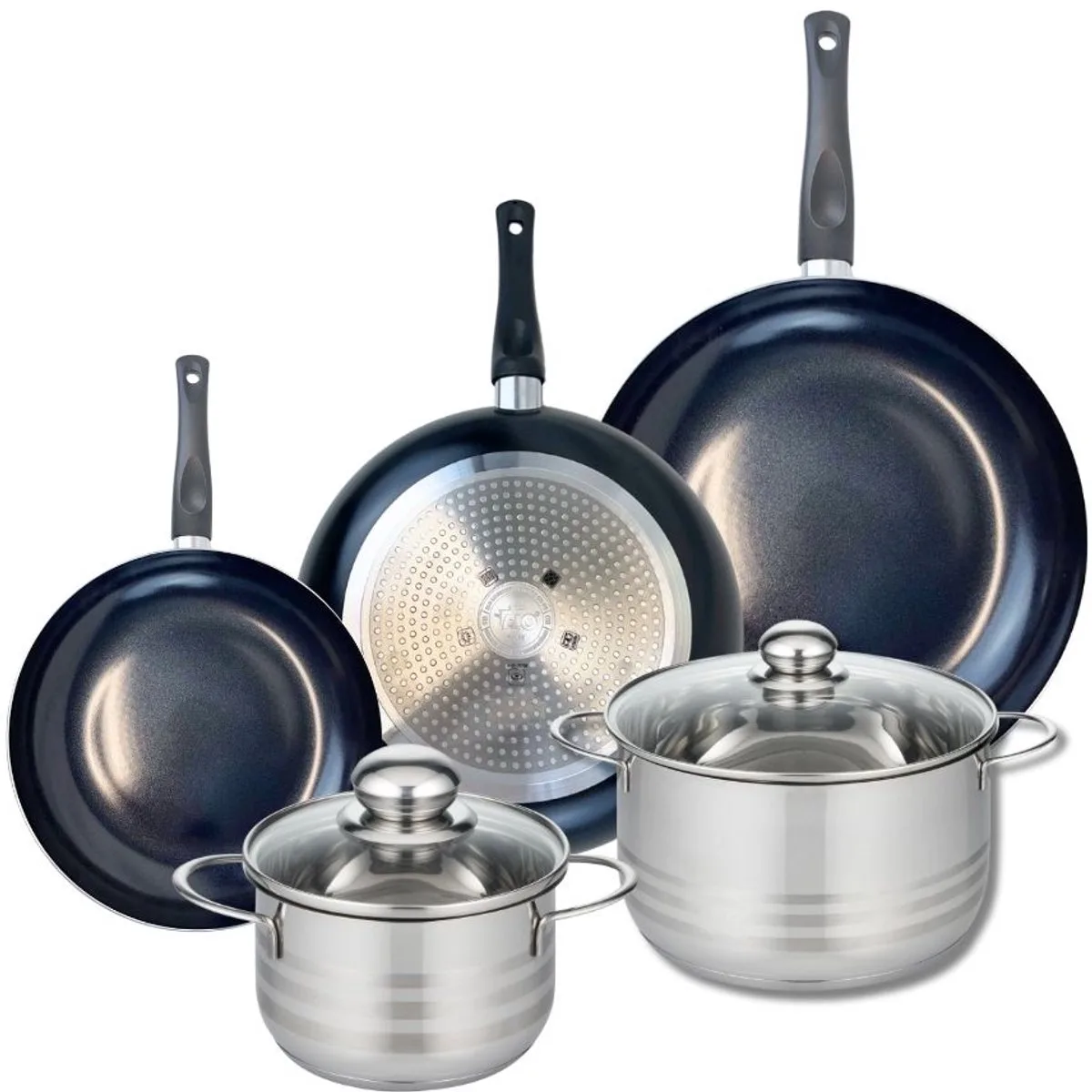 Set van 3 Kookpannen 20, 24 en 28 cm en 2 braadpannen 16 en 20 cm Elo Prima Brillant van Fackelmann in Zwart – productfoto