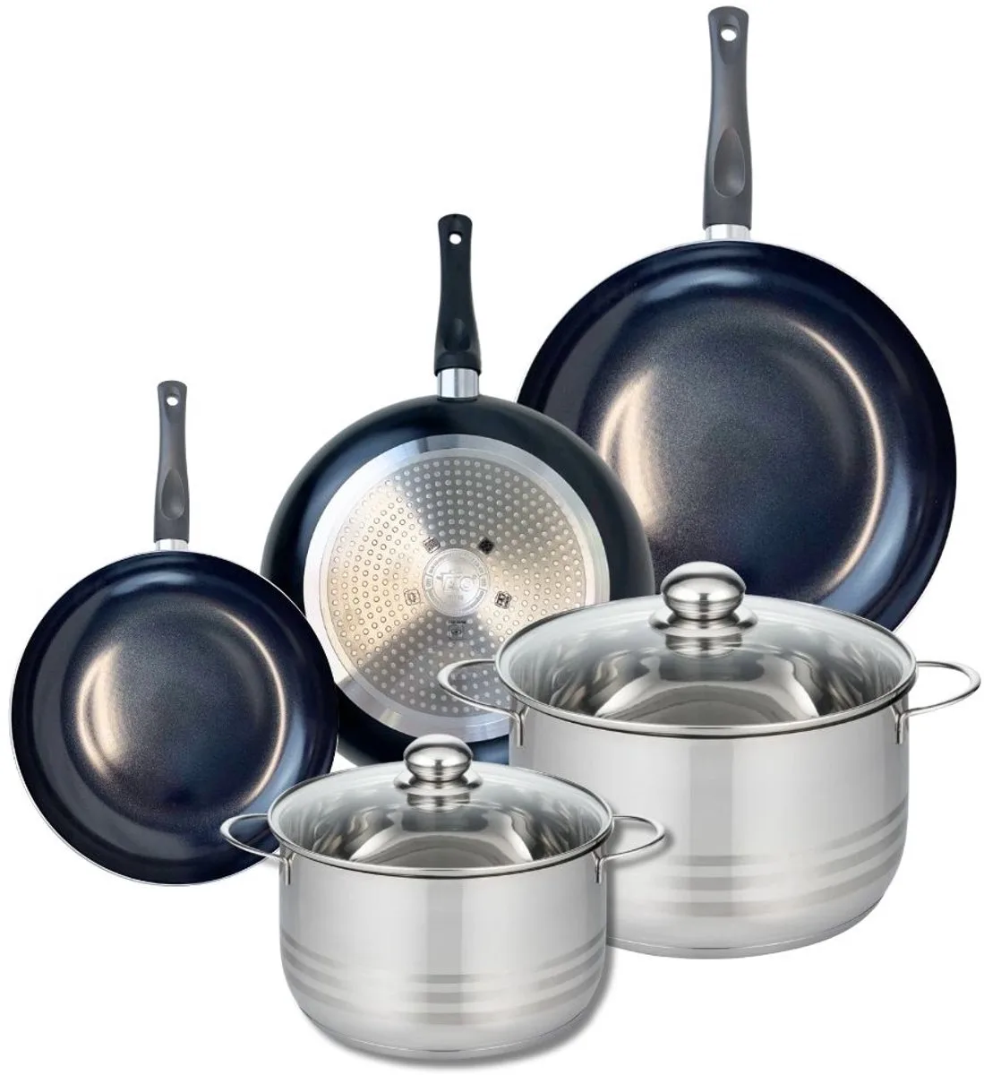 Set van 3 Kookpannen 20, 24 en 28 cm en 2 braadpannen 20 en 24 cm Elo Prima Brillant by Fackelmann in Black – product photo