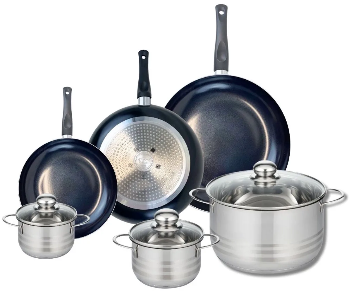 Set van 3 Kookpannen 20, 24 en 28 cm en 3 braadpannen 12, 14 en 24 cm Elo Prima Brillant by Fackelmann in Black – product photo