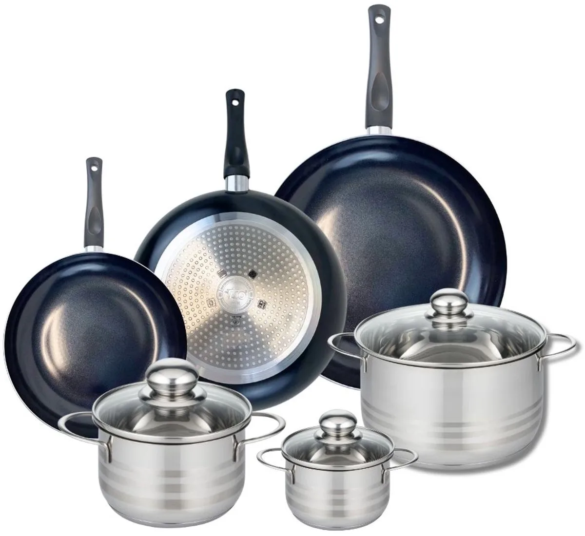 Set van 3 Kookpannen 20, 24 en 28 cm en 3 braadpannen 12, 16 en 20 cm Elo Prima Brillant de Fackelmann en Noir – photo produit