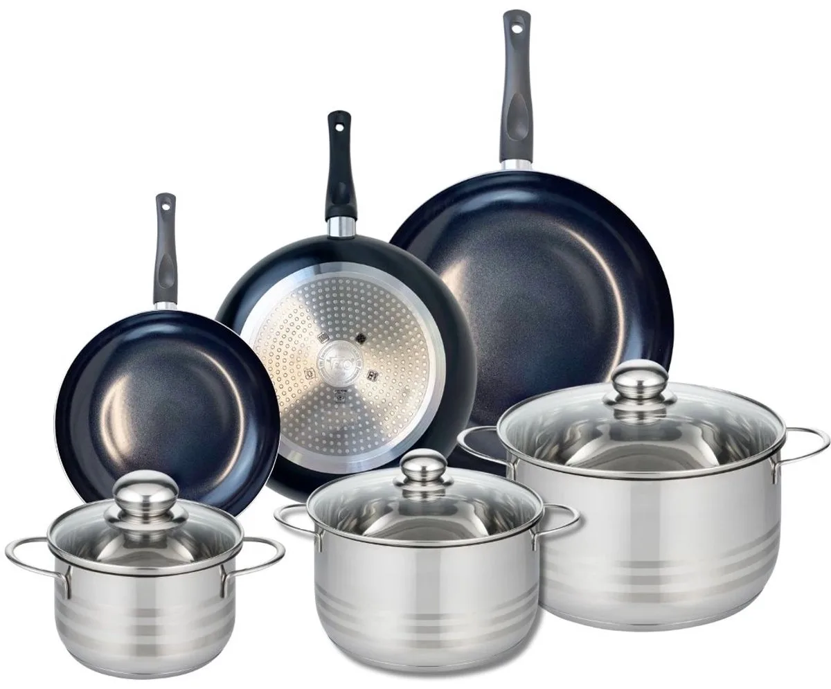 Set van 3 Kookpannen 20, 24 en 28 cm en 3 braadpannen 16, 20 en 24 cm Elo Prima Brillant de Fackelmann en Noir – photo produit