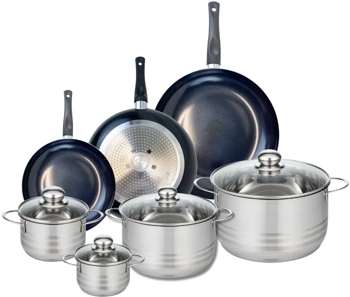 Set van 3 Kookpannen 20, 24 en 28 cm en 4 braadpannen 12, 14, 20 en 24 cm Elo Prima Brillant fra Fackelmann i Sort – produktbillede