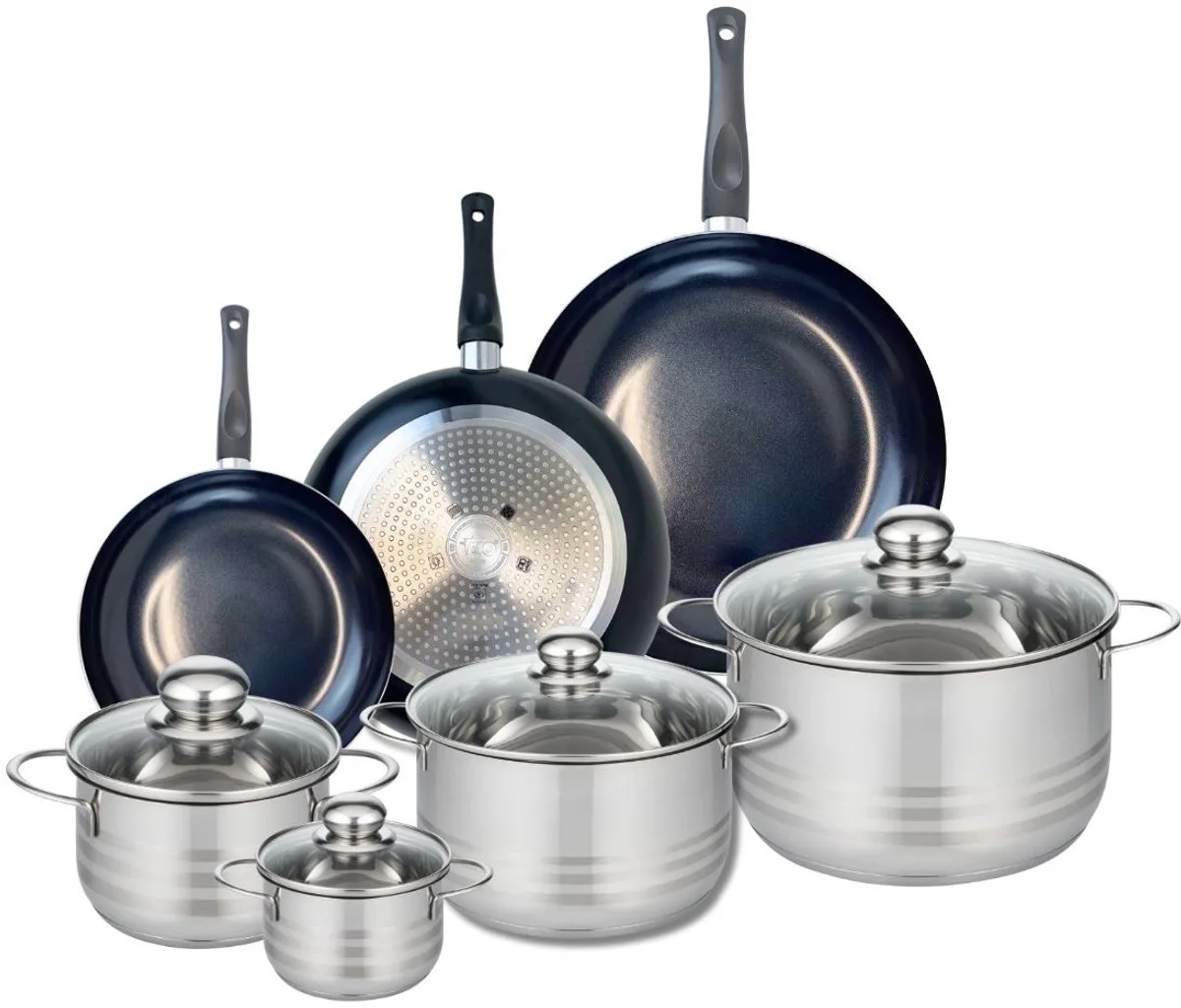 Set van 3 Kookpannen 20, 24 en 28 cm en 4 braadpannen 12, 16, 20 en 24 cm Elo Prima Brillant de Fackelmann en Noir – photo produit