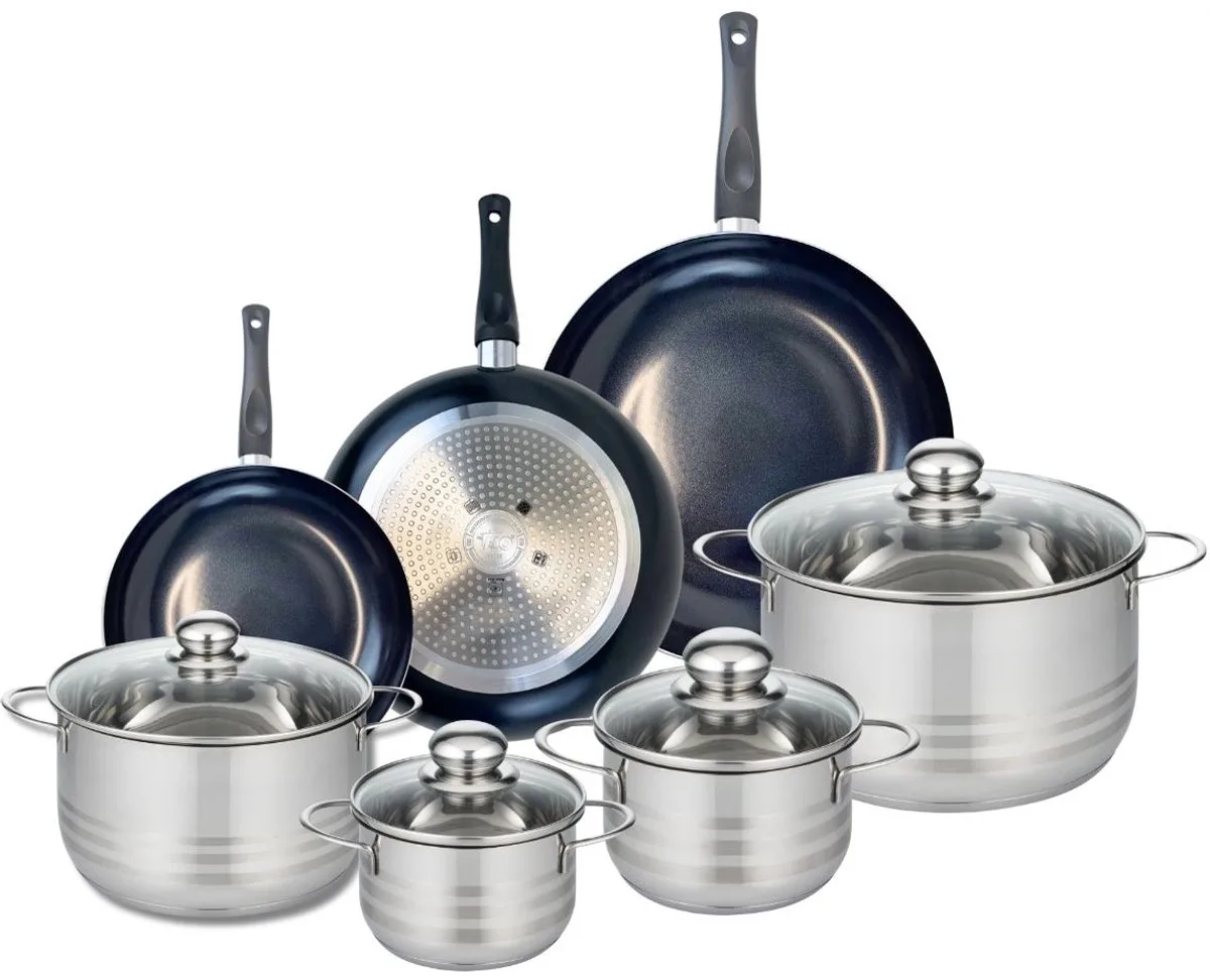 Set van 3 Kookpannen 20, 24 en 28 cm en 4 braadpannen 14, 16, 20 en 24 cm Elo Prima Brillant de Fackelmann en Noir – photo produit