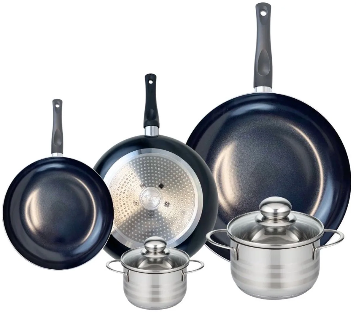 Set van 3 Kookpannen 20, 24 en 32 cm en 2 braadpannen 12 en 16 cm Elo Prima Glanzend fra Fackelmann i Sort – produktbillede