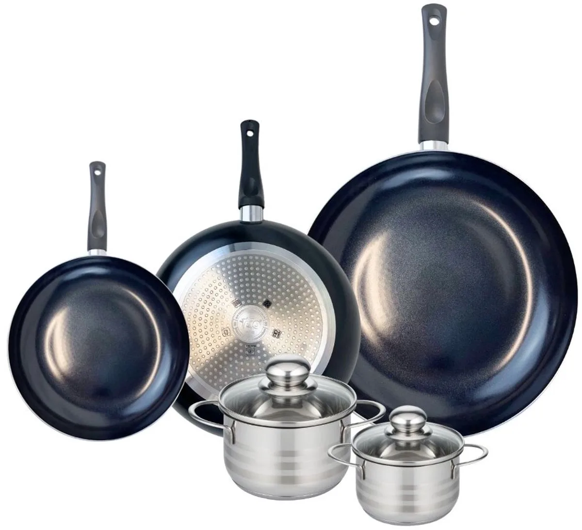 Set van 3 Kookpannen 20, 24 en 32 cm en 2 braadpannen 12 en 14 cm Elo Prima Glanzend by Fackelmann in Black – product photo