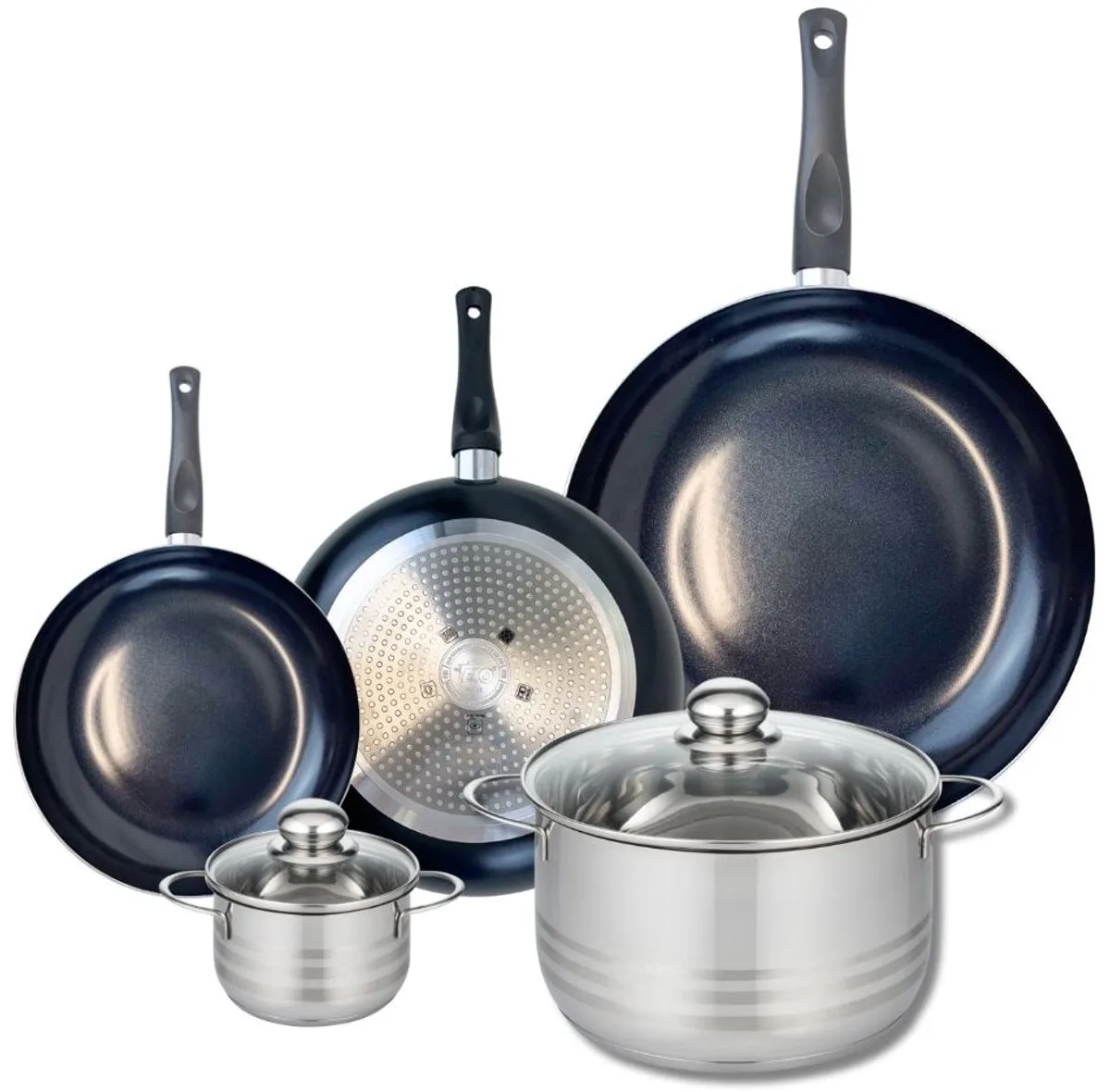 Set van 3 Kookpannen 20, 24 en 32 cm en 2 braadpannen 12 en 24 cm Elo Prima Glanzend by Fackelmann in Black – product photo