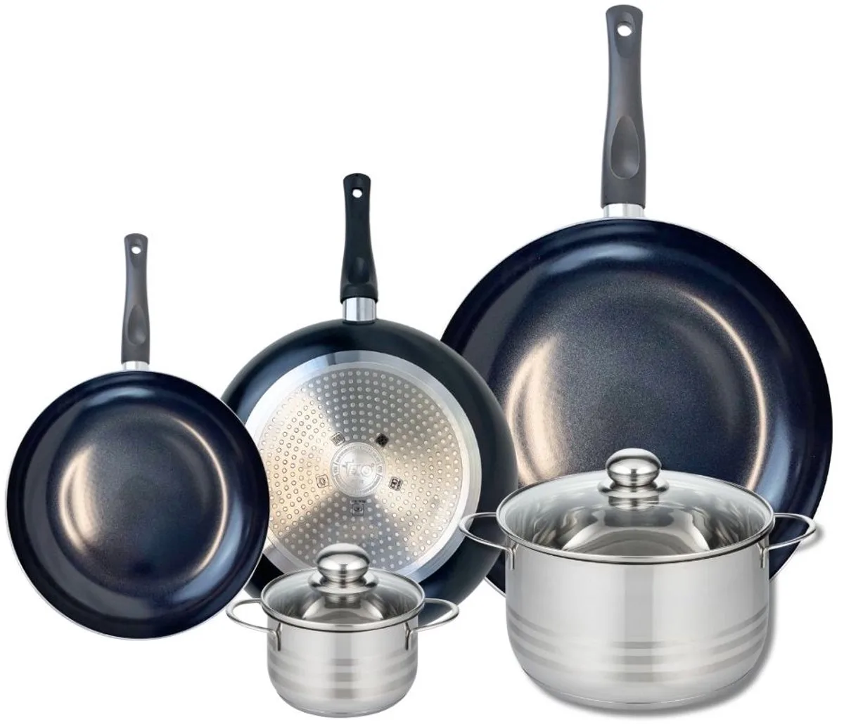 Set van 3 Kookpannen 20, 24 en 32 cm en 2 braadpannen 12 en 20 cm Elo Prima Glanzend by Fackelmann in Black – product photo