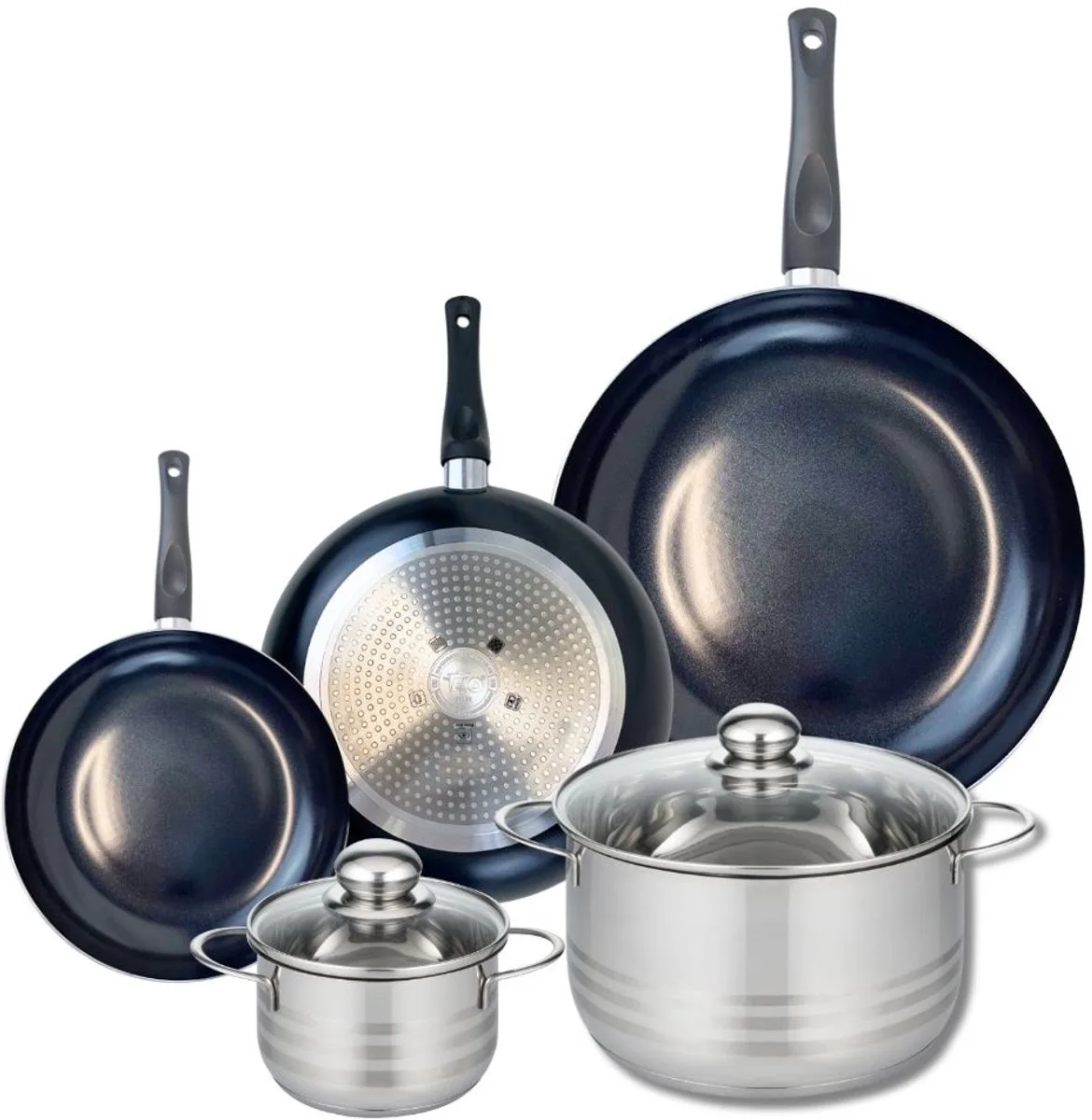 Set van 3 Kookpannen 20, 24 en 32 cm en 2 braadpannen 14 en 24 cm Elo Prima Glanzend by Fackelmann in Black – product photo