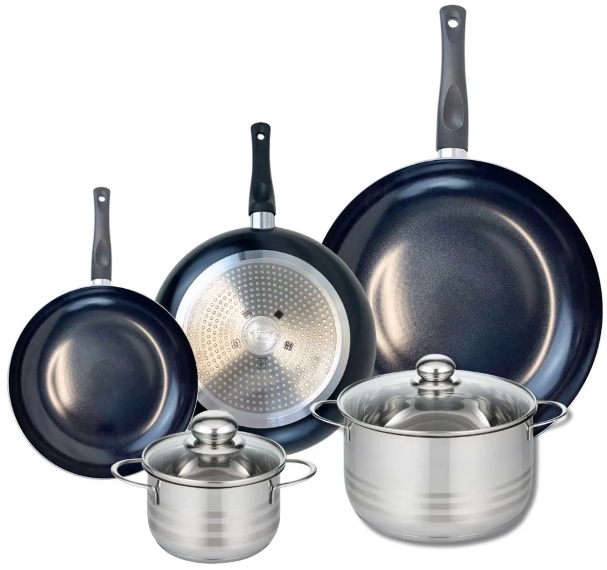 Set van 3 Kookpannen 20, 24 en 32 cm en 2 braadpannen 14 en 20 cm Elo Prima Glanzend de Fackelmann en Noir – photo produit