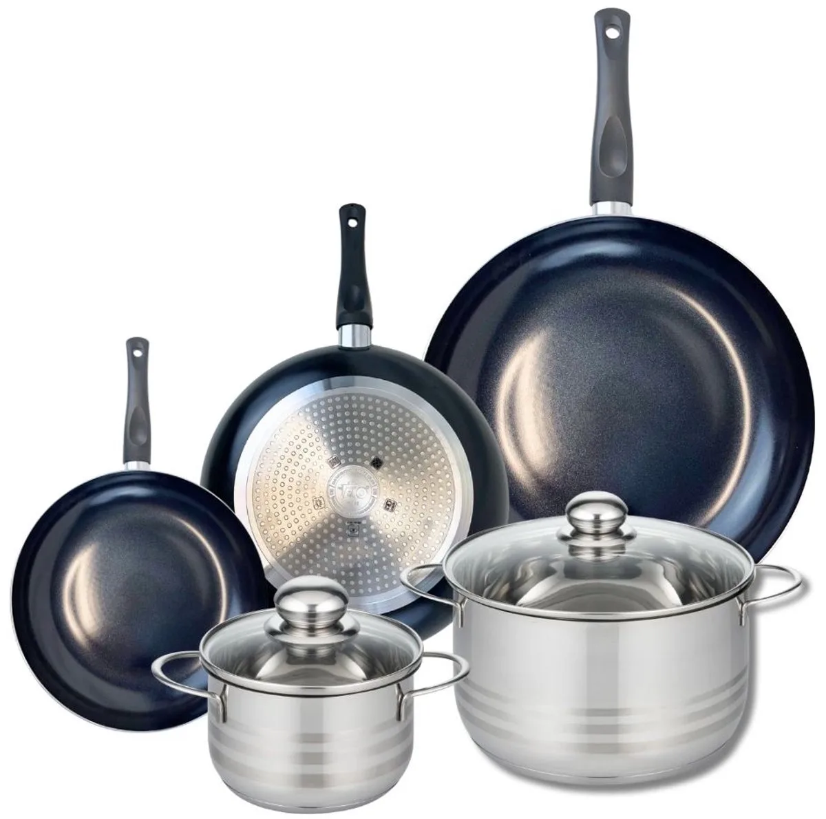 Set van 3 Kookpannen 20, 24 en 32 cm en 2 braadpannen 16 en 24 cm Elo Prima Glanzend de Fackelmann en Noir – photo produit