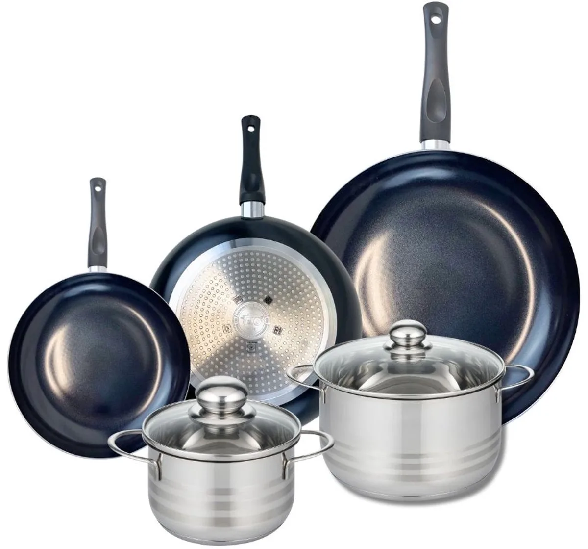 Set van 3 Kookpannen 20, 24 en 32 cm en 2 braadpannen 16 en 20 cm Elo Prima Brillant by Fackelmann in Black – product photo
