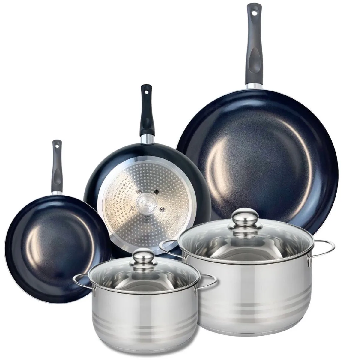 Set van 3 Kookpannen 20, 24 en 32 cm en 2 braadpannen 20 en 24 cm Elo Prima Brillant von Fackelmann in Schwarz – Produktfoto