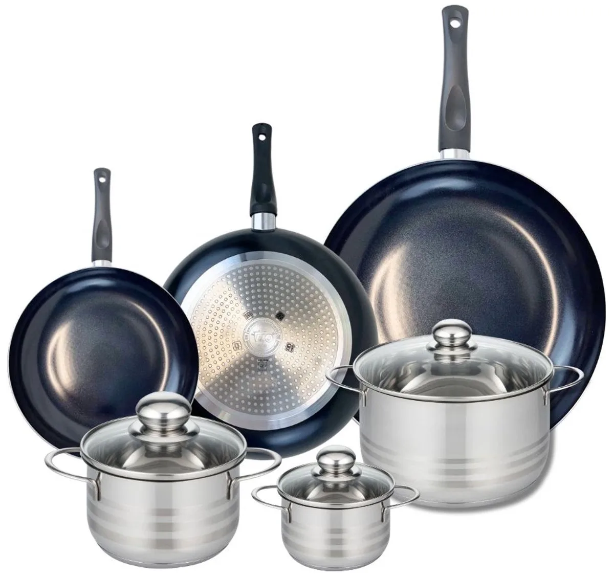 Set van 3 Kookpannen 20, 24 en 32 cm en 3 braadpannen 12, 16 en 20 cm Elo Prima Brillant van Fackelmann in Zwart – productfoto