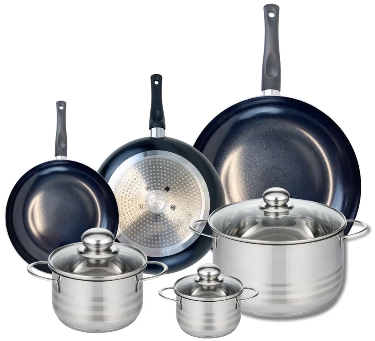 Set van 3 Kookpannen 20, 24 en 32 cm en 3 braadpannen 12, 16 en 24 cm Elo Prima Brillant van Fackelmann in Zwart – productfoto