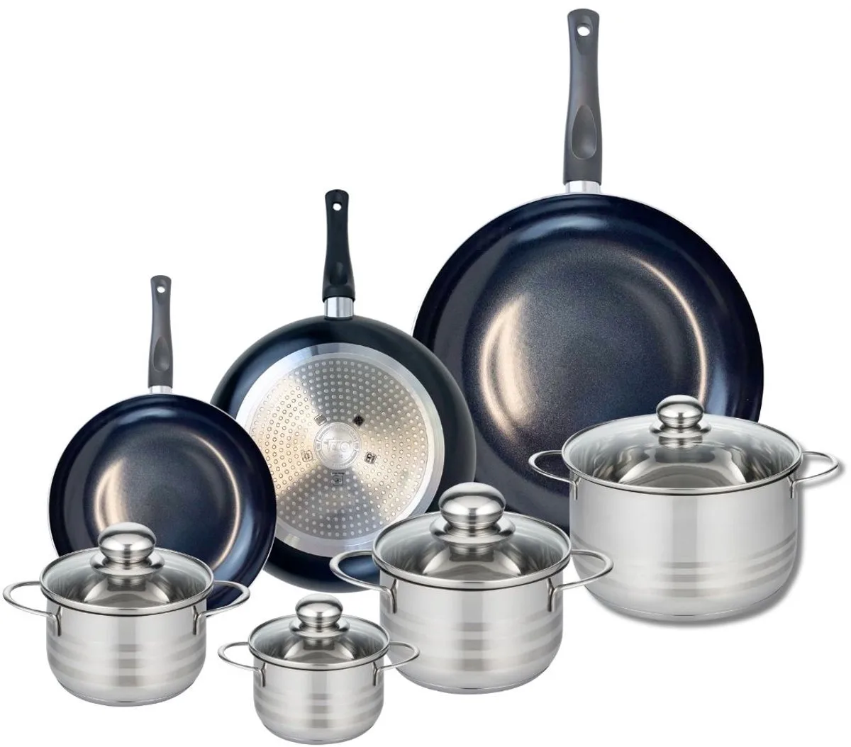 Set van 3 Kookpannen 20, 24 en 32 cm en 4 braadpannen 12, 14, 16 en 20 cm Elo Prima Brillant fra Fackelmann i Sort – produktbillede