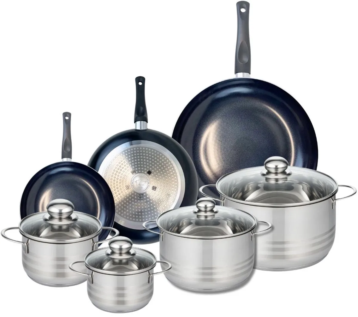 Set van 3 Kookpannen 20, 24 en 32 cm en 4 braadpannen 14, 16, 20 en 24 cm Elo Prima Brillant by Fackelmann in Black – product photo
