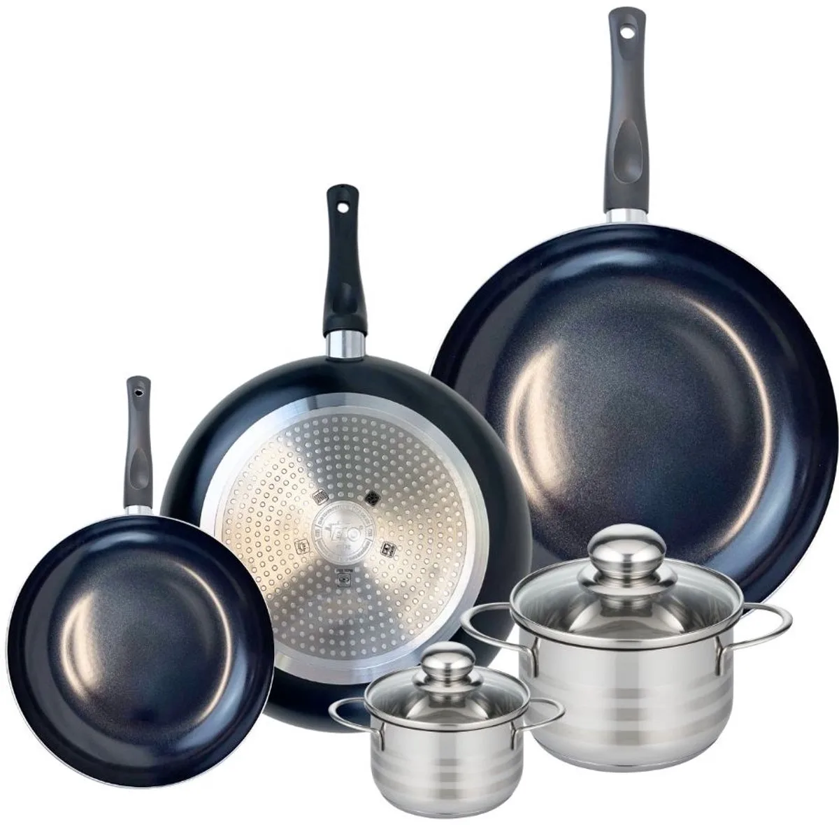 Set van 3 Kookpannen 20, 28 en 32 cm en 2 braadpannen 12 en 16 cm Elo Prima Brillant de Fackelmann en Noir – photo produit