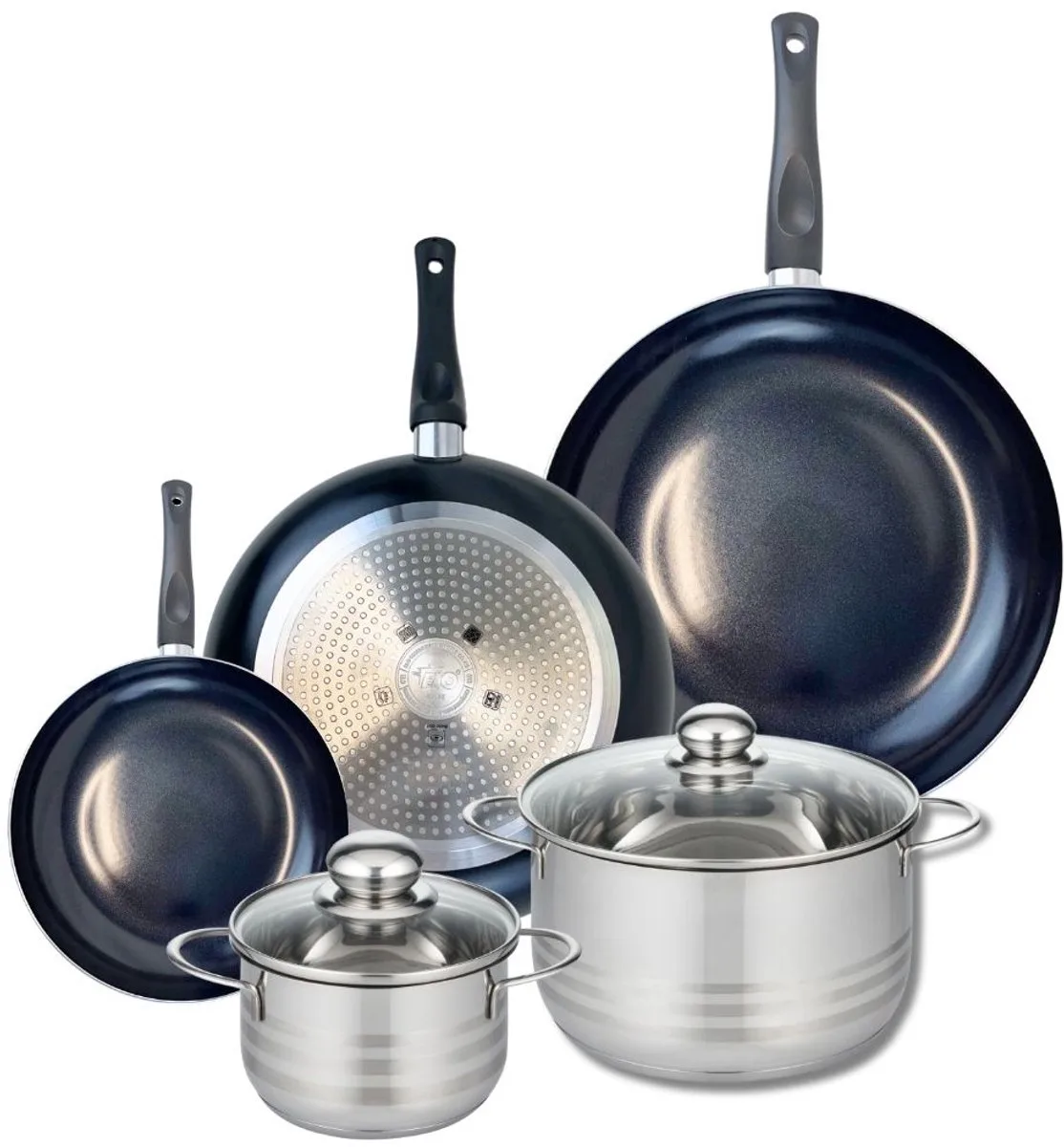Set van 3 Kookpannen 20, 28 en 32 cm en 2 braadpannen 14 en 20 cm Elo Prima Brillant fra Fackelmann i Sort – produktbillede