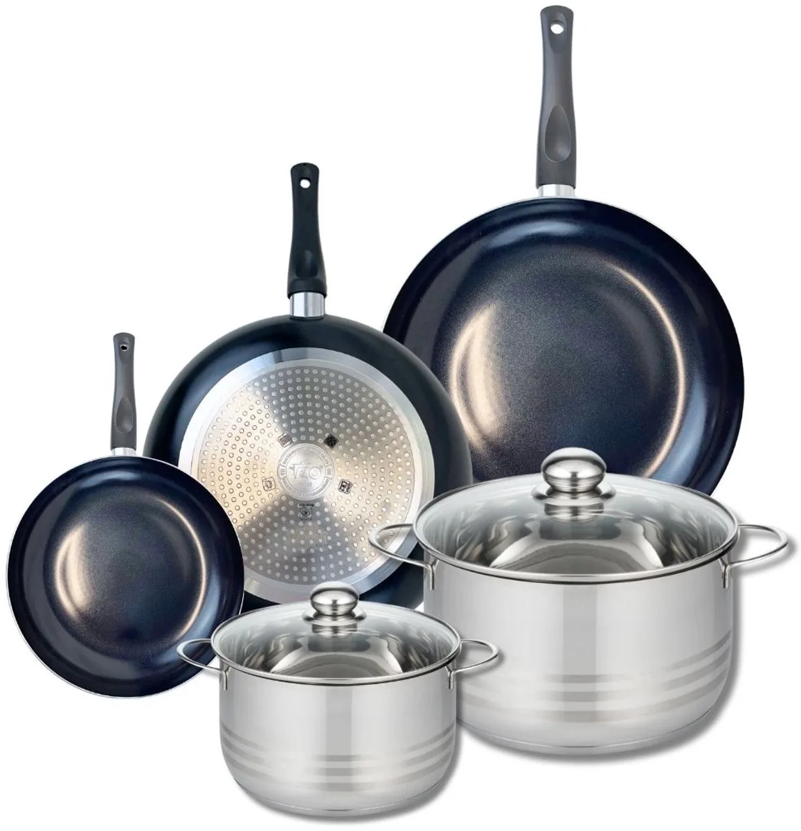Set van 3 Kookpannen 20, 28 en 32 cm en 2 braadpannen 20 en 24 cm Elo Prima Glanzend fra Fackelmann i Sort – produktbillede