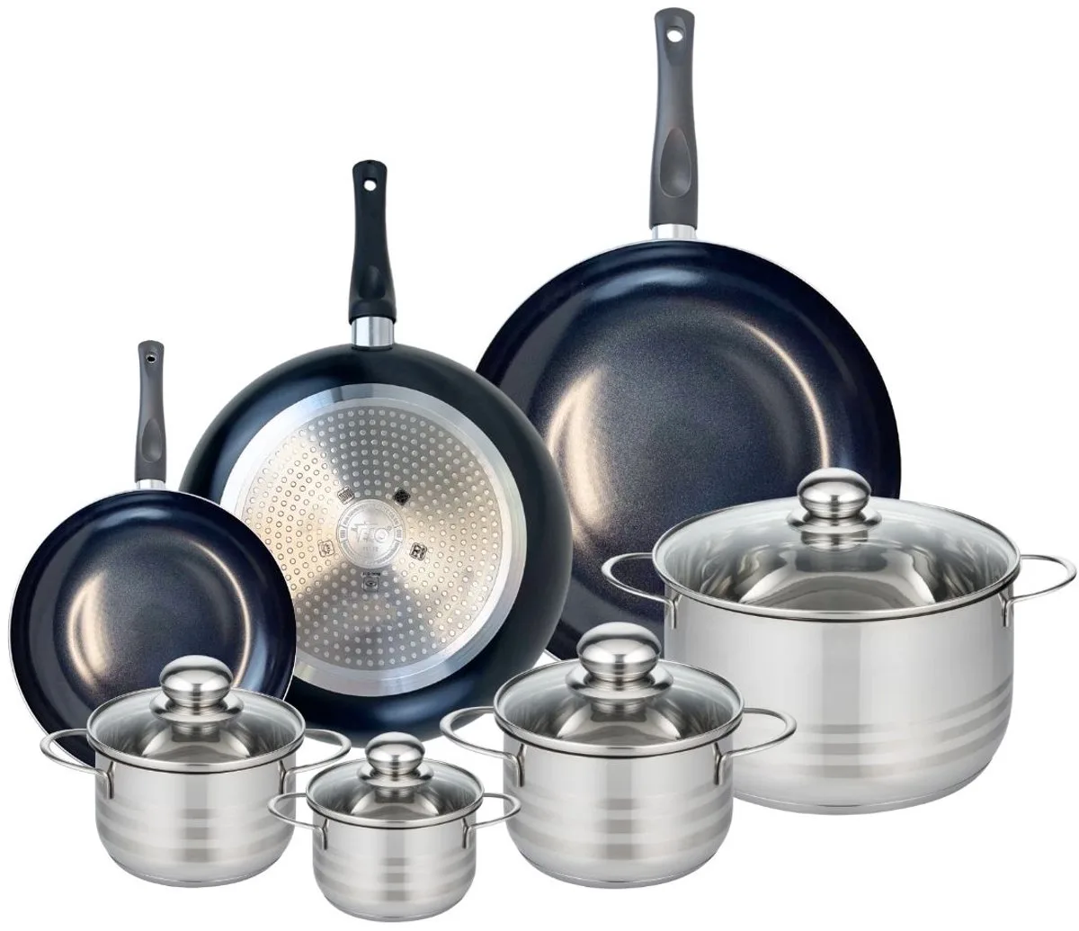Set van 3 Kookpannen 20, 28 en 32 cm en 4 braadpannen 12, 14, 16 en 24 cm Elo Prima Glanzend van Fackelmann in Zwart – productfoto