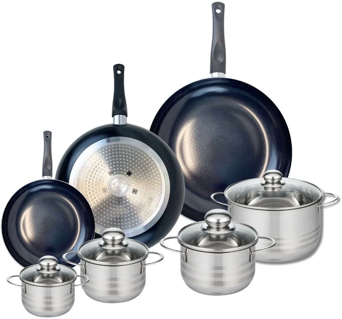 Set van 3 Kookpannen 20, 28 en 32 cm en 4 braadpannen 12, 14, 16 en 20 cm Elo Prima Brillant de Fackelmann en Noir – photo produit